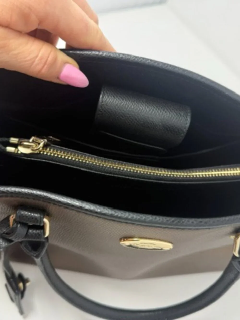 Coach Margot Carryall Bicolor Metallic Crossgrain Leather Stachel